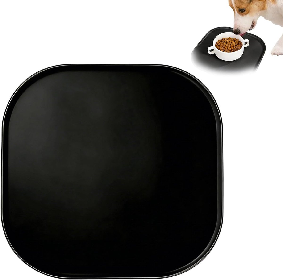 Bakmat voor honden en katten, antislip, waterdichte voermat met rand, geschikt voor levensmiddelen, vierkant voederplateau, gemakkelijk te reinigen, zwart (27 x 27 cm)