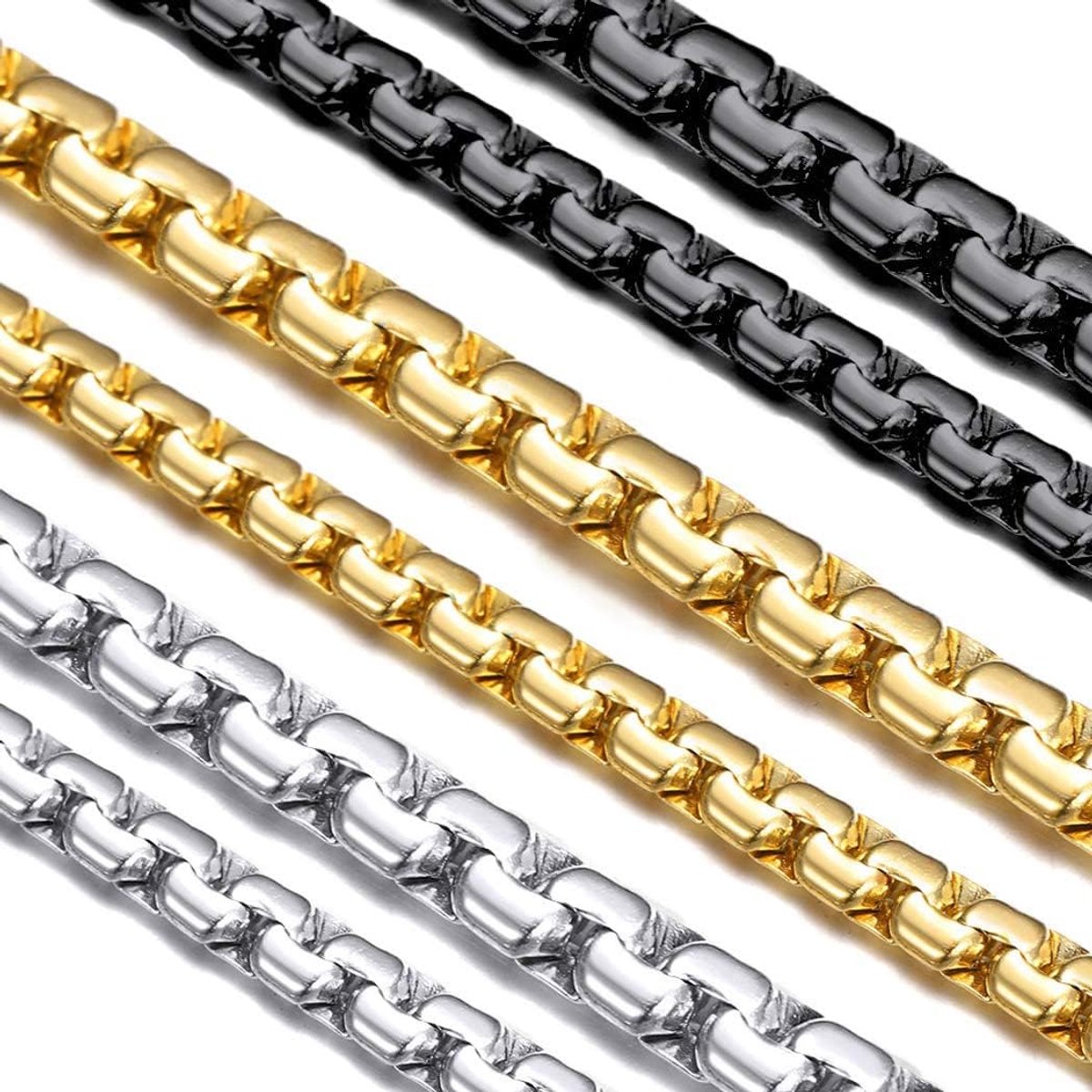 316L roestvrij staal geel goud/zwart vergulde punk Miami Curb Cuban/vierkante doos/Figaro ketting voor mannen 4 mm 6 mm 9 mm 18" 20" 22" 24" 26" 28" 30"