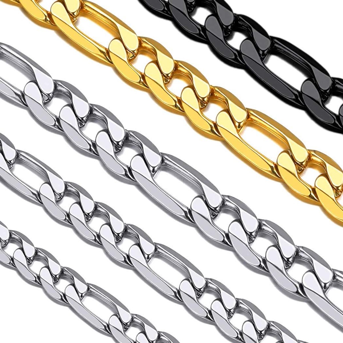 316L roestvrij staal geel goud/zwart vergulde punk Miami Curb Cuban/vierkante doos/Figaro ketting voor mannen 4 mm 6 mm 9 mm 18" 20" 22" 24" 26" 28" 30"