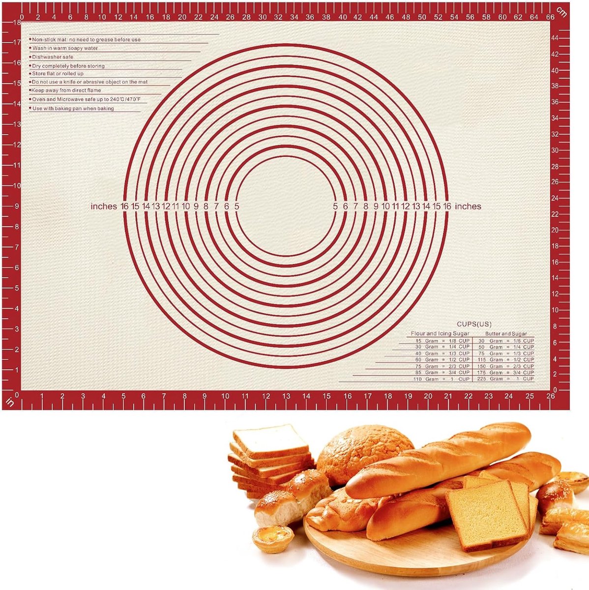Bakmat 70 x 50 cm - Siliconen mat - Hittebestendig - Voor makkelijk uitrollen van deeg - ShopVlot