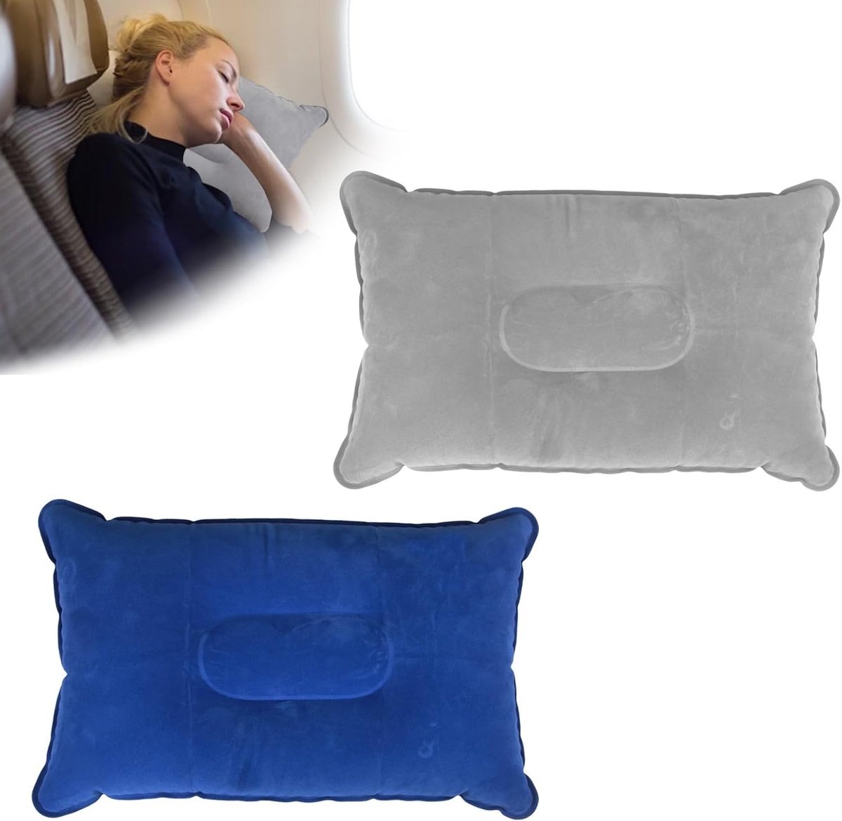 Opblaasbaar kussen 34 * 22cm - zacht en waterbestendig - draagbaar voor strand en reizen - ideaal voor comfort onderweg - ShopVlot