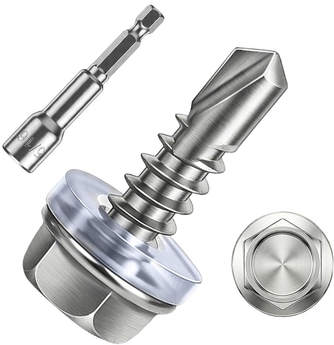 Zelftappende schroeven 0,5 x 16 mm - RVS 410 - Waterdicht met EPDM-ring - Perfect voor metaal en hout - ShopVlot