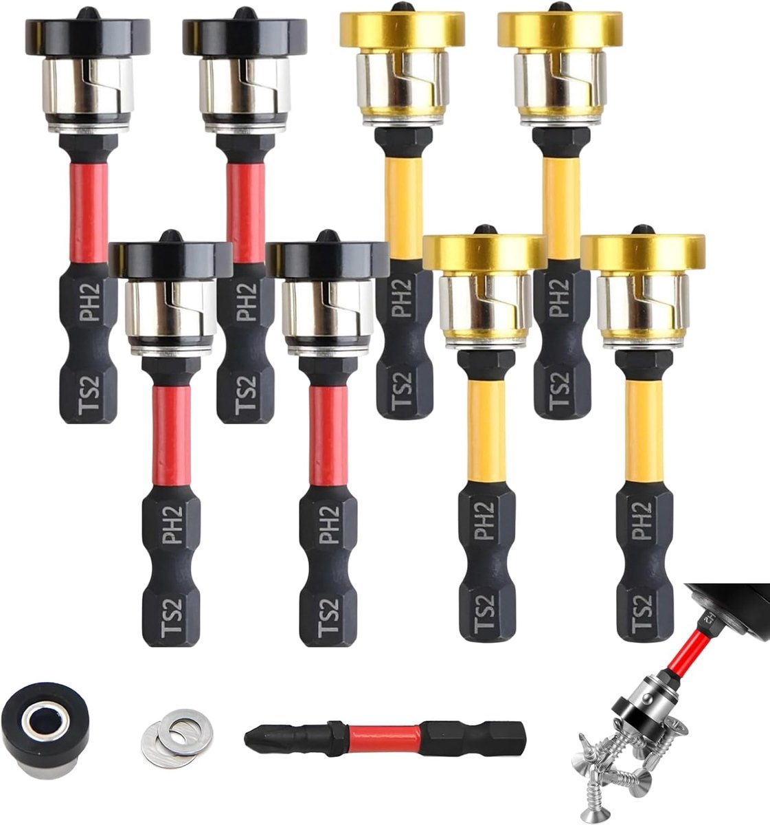 Schroevendraaierbits set 8 PH2 - 1/4 inch magnetisch - voor gipsplaten - perfect voor draadloze schroevendraaier - ShopVlot