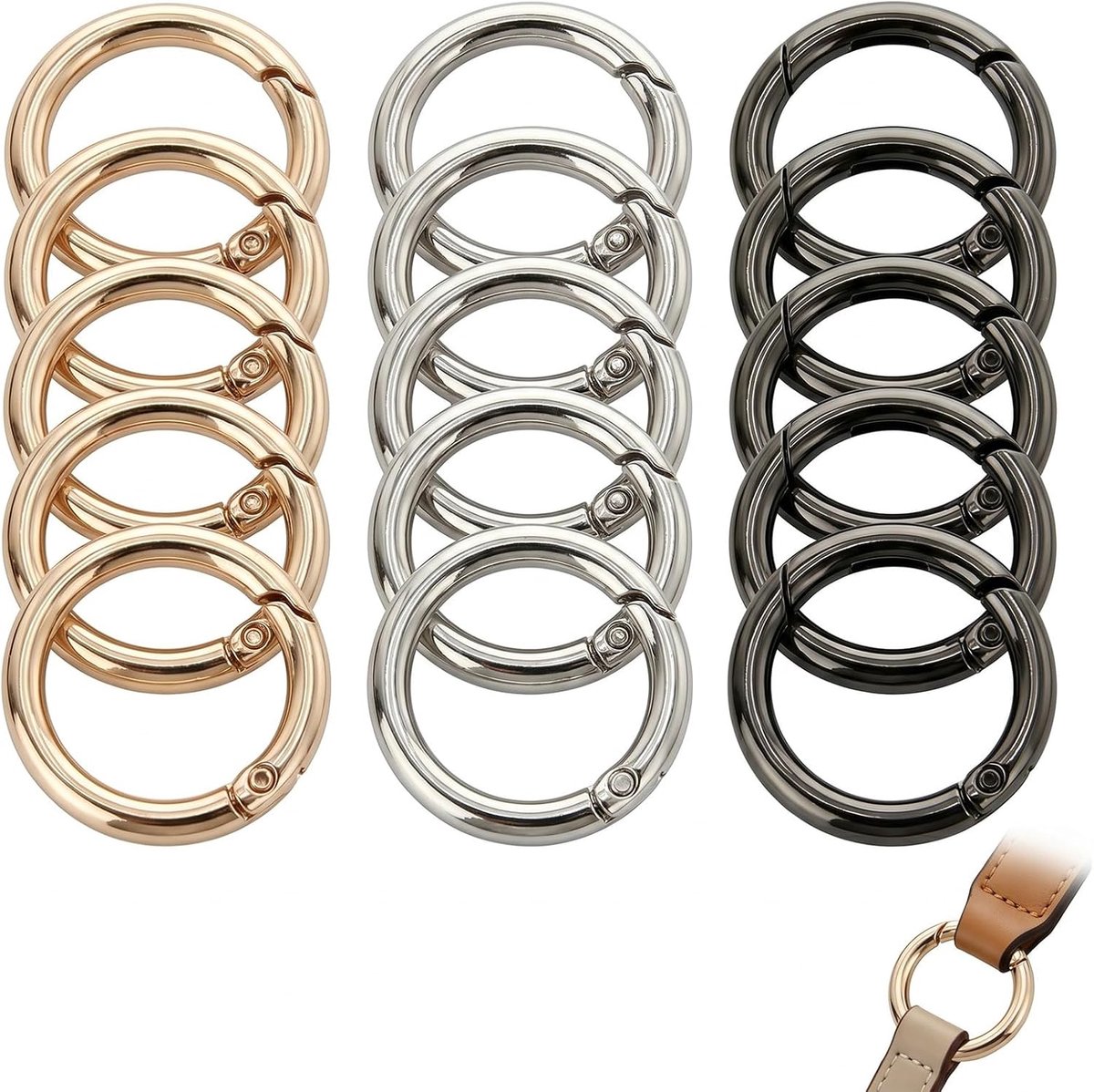 Karabijnhaken 15 stuks - ronde veergesp - accessoires voor haaktassen - ideaal voor sleutelhangers - ShopVlot