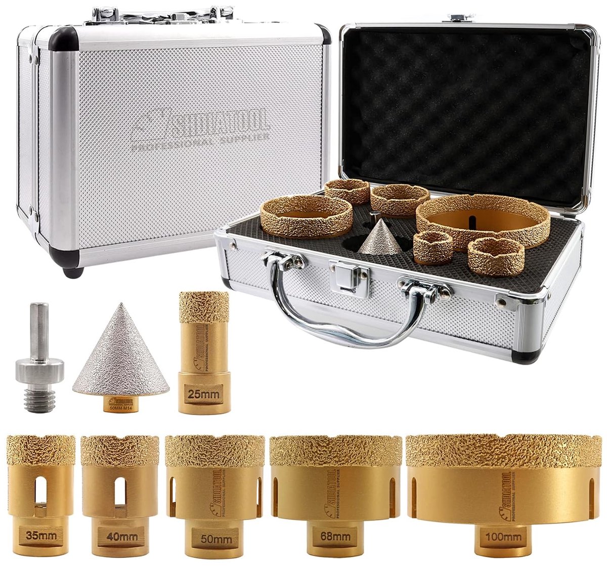 Diamantboor M14 (25/35/40/50/68/100 mm) - Compleet set - Geschikt voor porselein, keramiek, graniet en marmer - ShopVlot