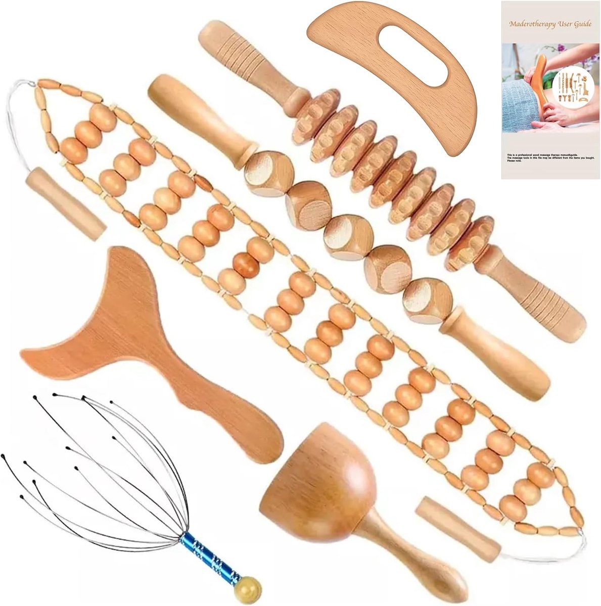 Houten massageset 7 stuks - maderotherapie - massagegereedschapset - voor spiermassage - ShopVlot