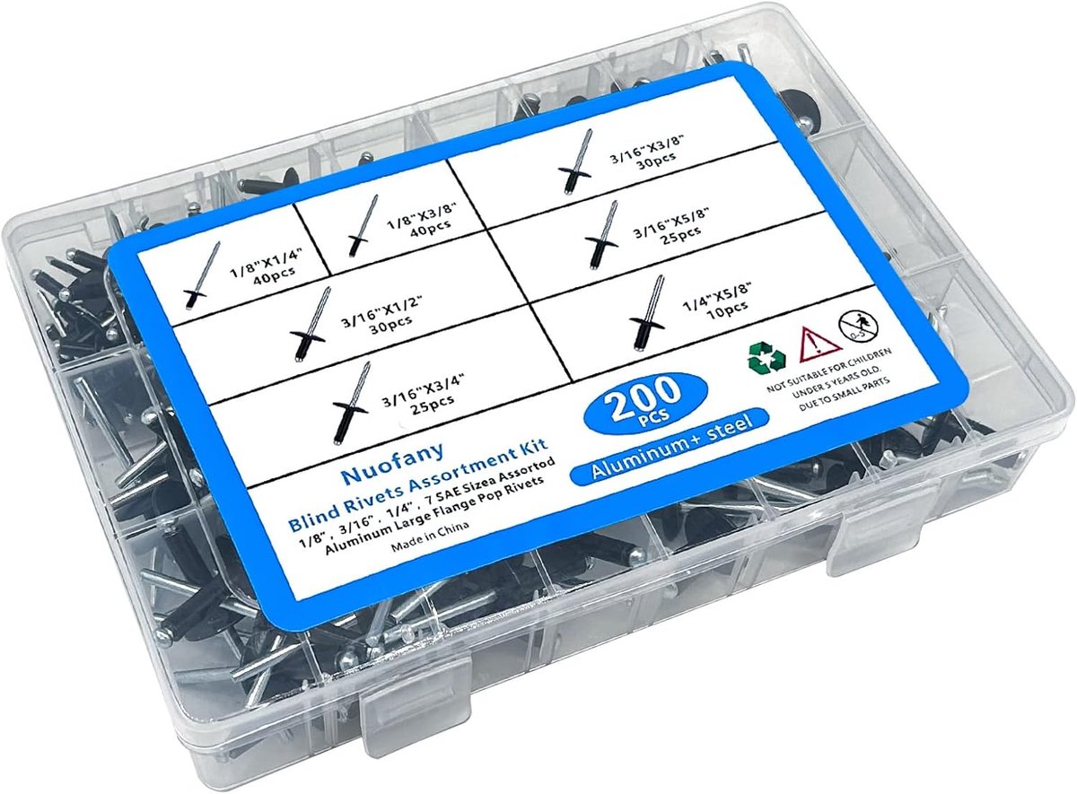 Popnagels 200PCS - 7 maten aluminium blindnagels - hoge corrosieweerstand - ideaal voor diverse toepassingen - ShopVlot
