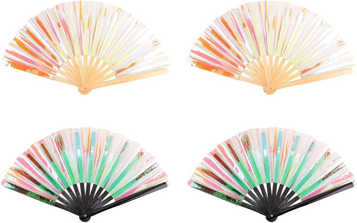 Vouwbare handfans holografisch - set van 4 - kleurrijk en stijlvol - perfect voor festivals - ShopVlot