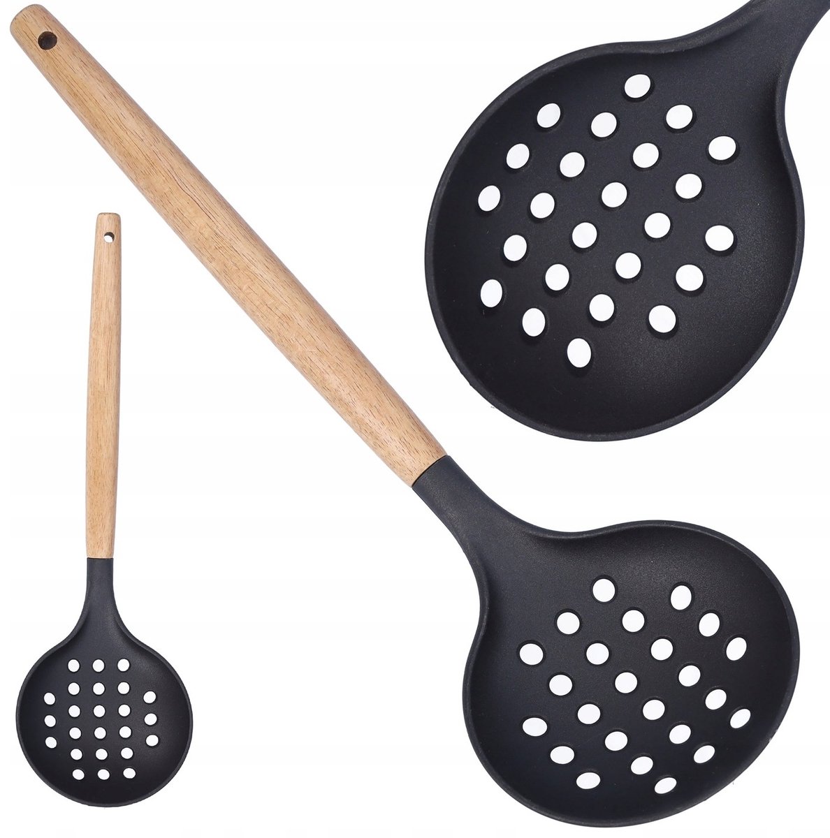Merkloze schuimspaan met lange steel voor dumplings en pasta