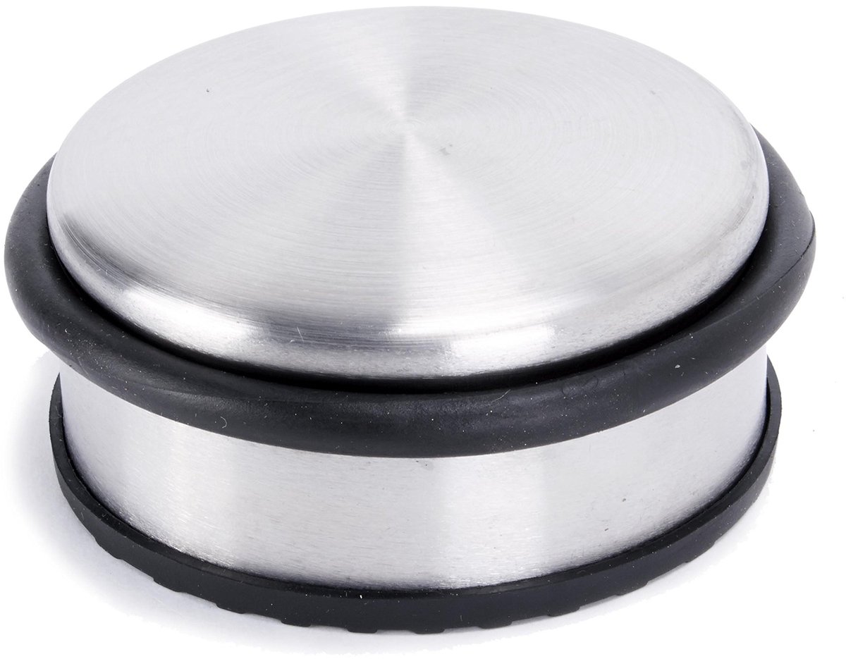 Deurstopper massief 1,1 kg - roestvrij staal mat geborsteld - 10,3 cm diameter - bescherming voor zware deuren - ShopVlot