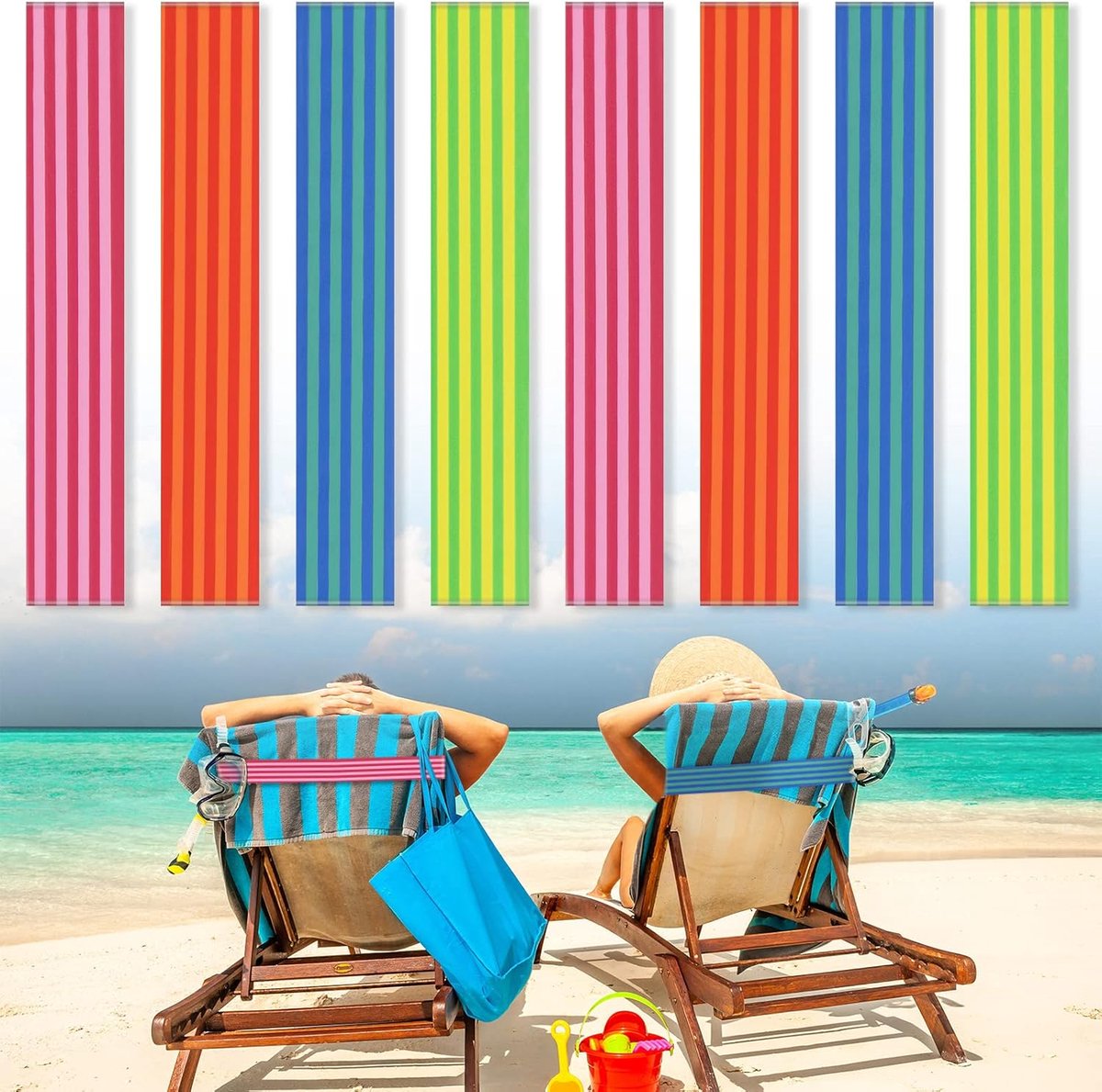 8 stuks handdoekbanden, strandzwembad en cruisestoelen, handdoekstoelclips loungebandhouder, elastisch en winddicht, cruiseschip essentials (streepstijl)
