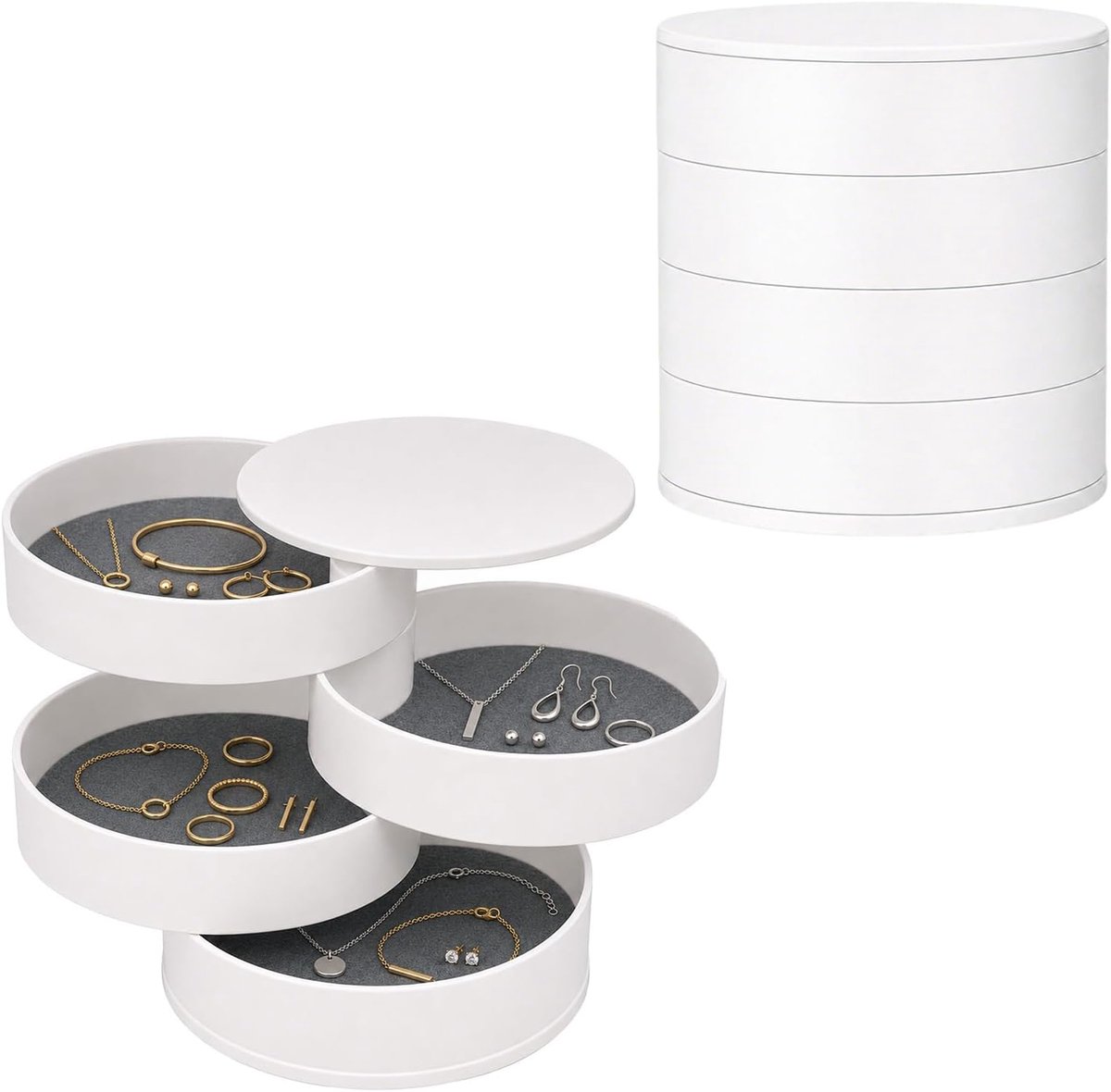 2 stuks, 4 niveaus, draaibaar, rond, sieradendoos voor dames, klein reisjuwelenkistje voor dames, slaapkamer, box, organizer voor sieraden, organizer voor ringen