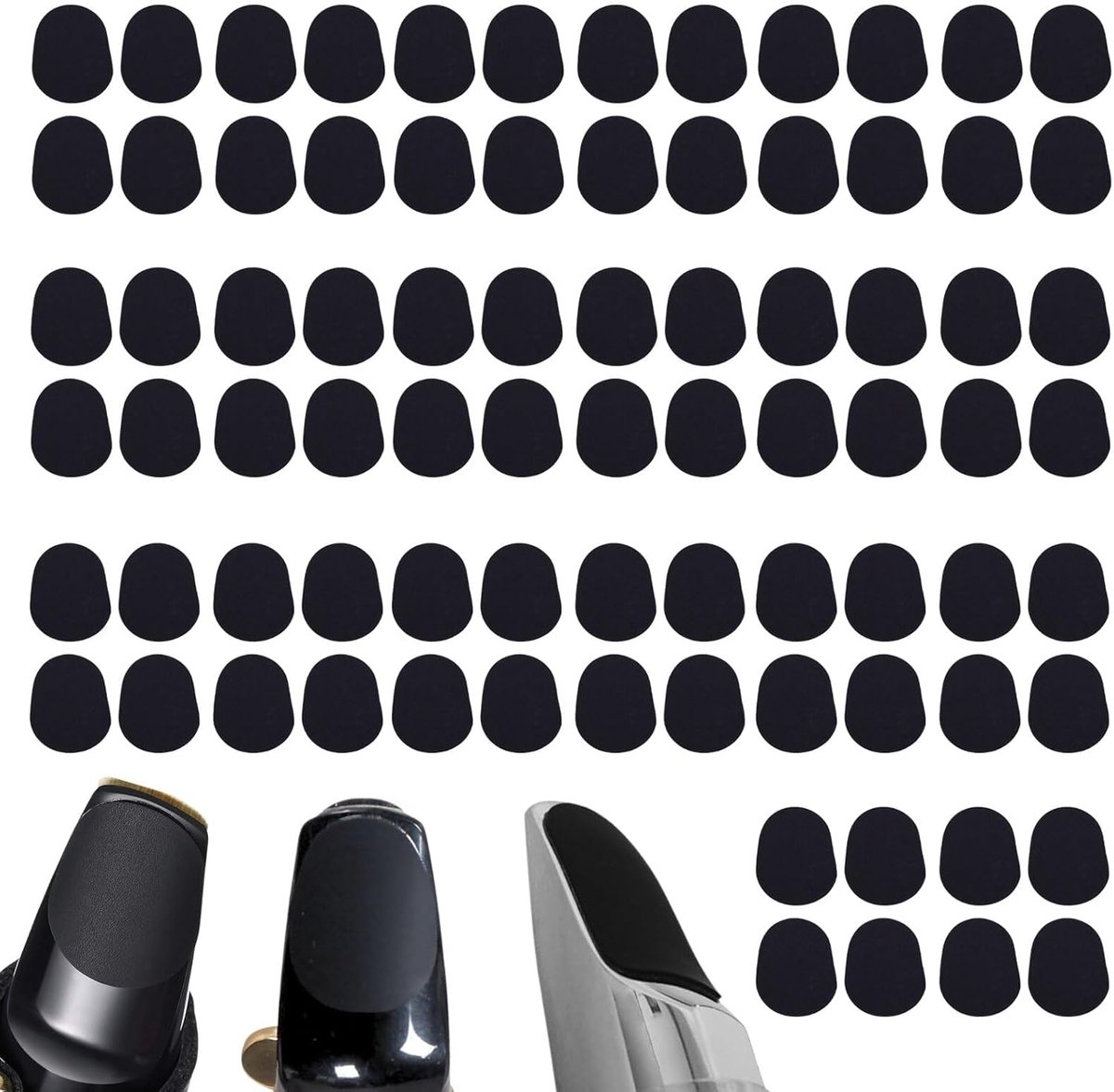 80 stuks mondstukkussen 0,5 mm mondstukpatches mondstukpolster voor alt tenorsaxofoon en siliconen saxofoon rieten klarinet accessoires ovale rubberen mondstukpatches (zwart)