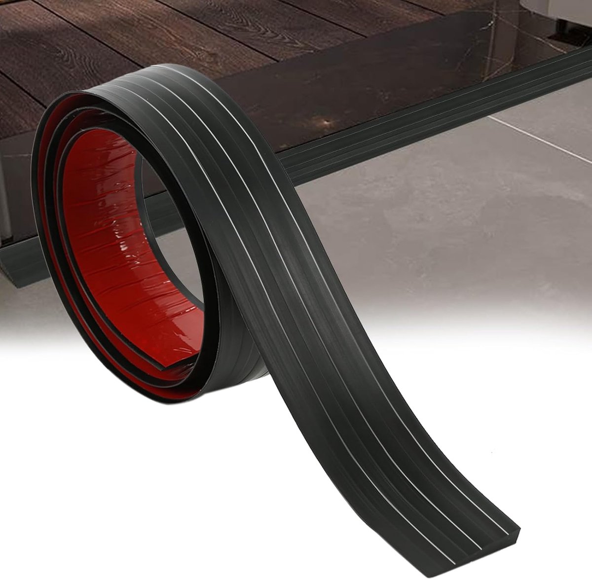 200 cm overgangsprofiel, overstrip voor drempels, zelfklevende siliconen vloerovergangsstrips, schuin binnen, breedte: 5 cm, hoogte: 1 cm voor vloeren (1, zwart, 200 x 5 x 1 cm)