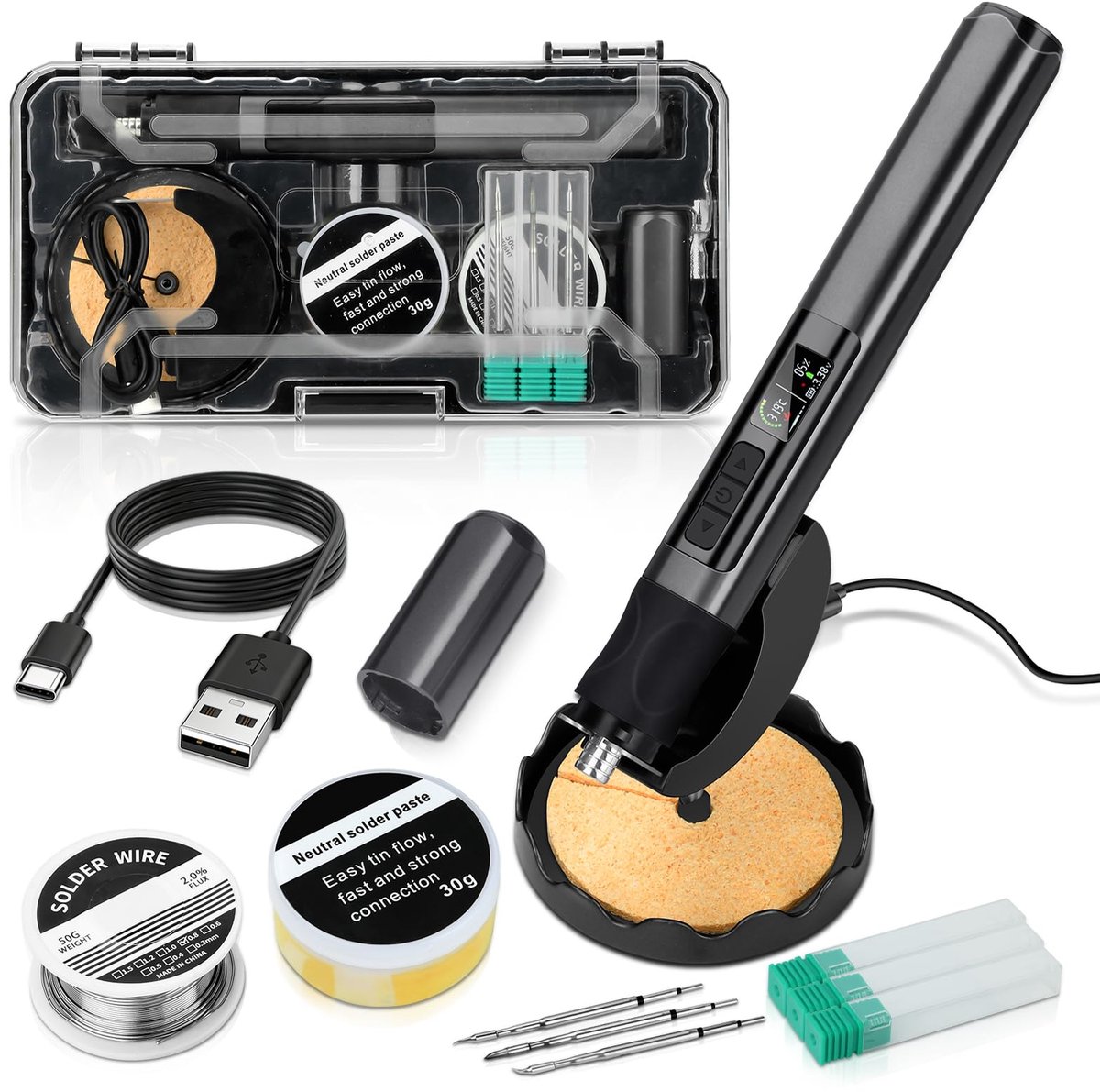 USB-soldeerbout 75W - draadloos met LED-licht - 2S snel opwarmen - instelbare temperatuur 150-480℃ - SnelShoppen