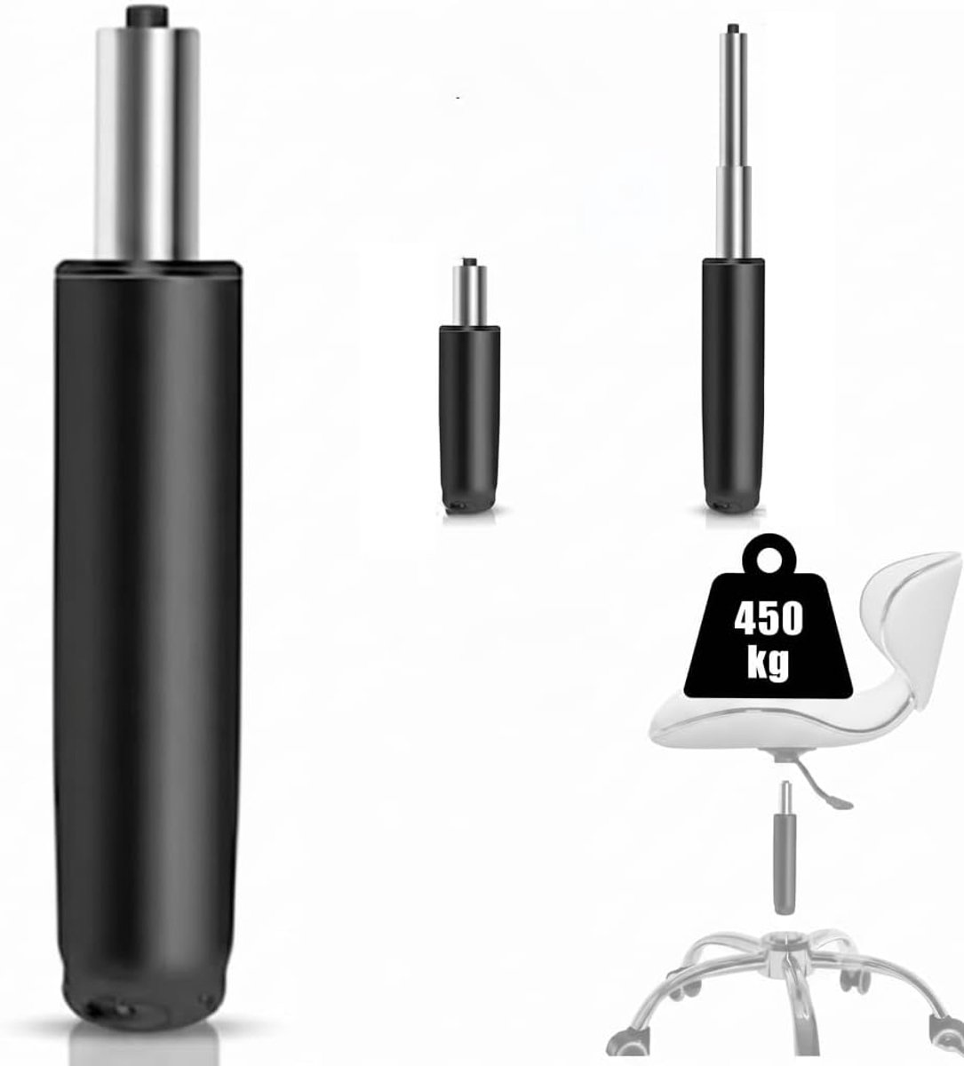 bureaustoel, 450 kg, 290 mm - 430 mm, instelbaar, in hoogte verstelbare gasveer, bureaustoel, voor bureaustoel, draaistoel, gamingstoel (zwart)