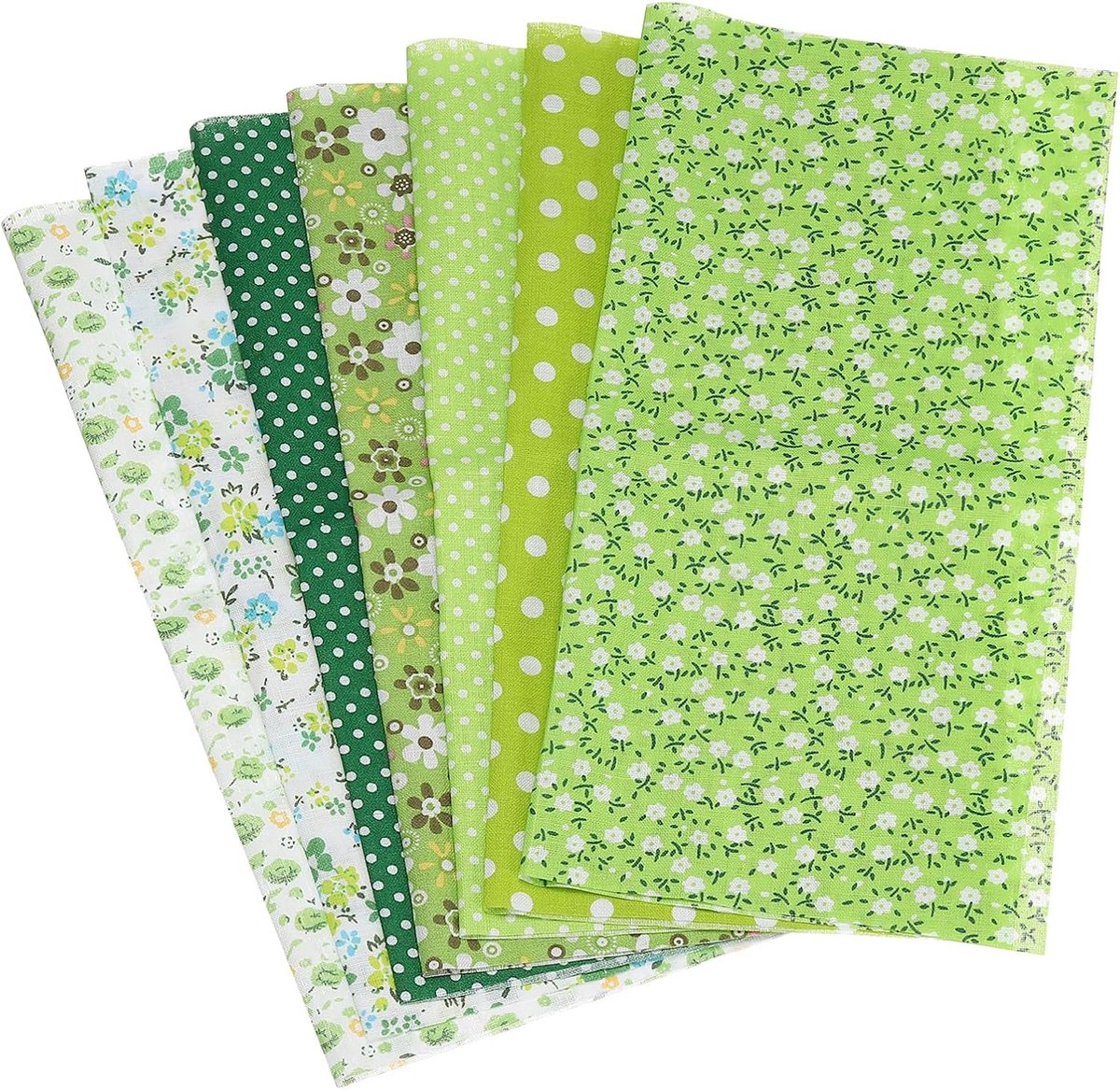 Stoffen bundels, 7 stuks 25,5 x 25,5 cm puur katoen, vet kwart, bloemenprint, voorgesneden stof, vierkanten voor naaien, patchwork, quilten, doe-het-zelf ambachten, groen