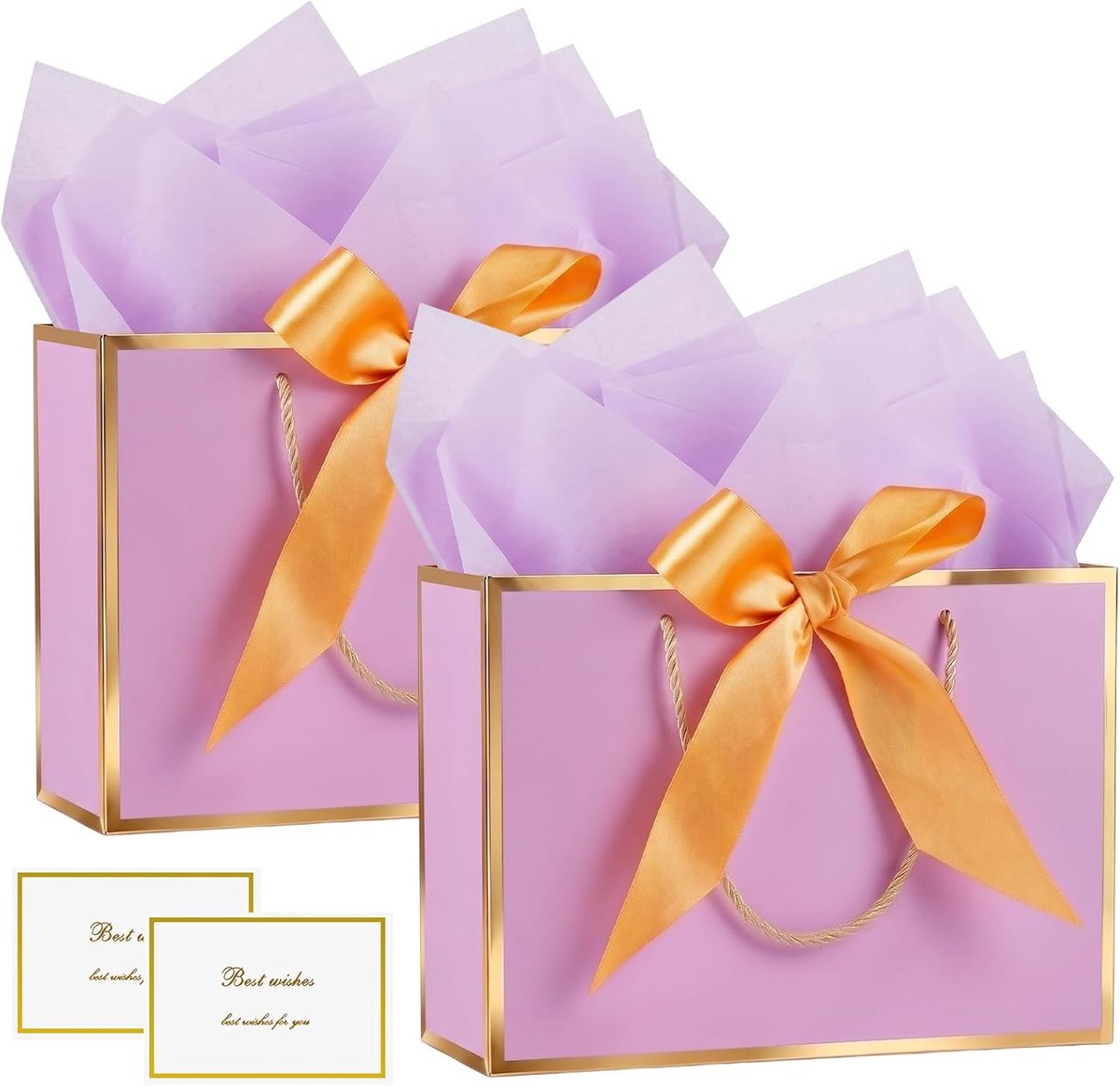 Geschenkzakjes, 2 stuks papieren cadeauzakjes met zakdoek en kaarten, cadeauzakjes met handgrepen voor vrouwen, meisjes, bruidsmeisjes, verjaardagen, Valentijnsdag, 20 x 10 x 28 cm
