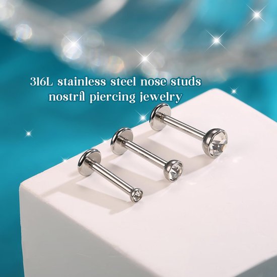 16G 12Pcs chirurgisch staal Tragus piercing sieraden neus Studs Lip Stud Labret Tragus oorbel platte achterkant Studs oorbellen Hypoallergeen kraakbeen Helix piercing sieraden 6/8mm — afbeelding 2