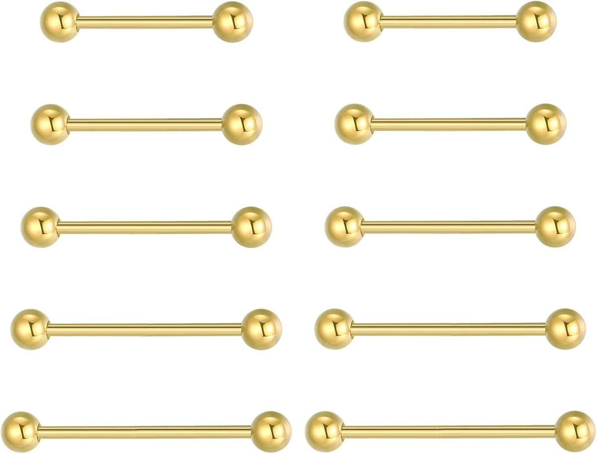 10 stuks, 12/14/16/18/20 mm, van roestvrij staal, kunststof, metaal, tongpiercing, tepelpiercing, sieradenring