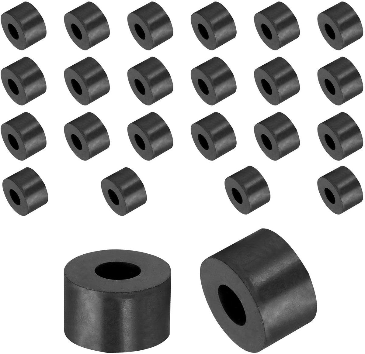 24 stuks rubberen sluitringen Rubberspacers 25mm buitendiameter x 10mm binnendiameter x 15mm hoogte Zwart Ronde afstandshulzen Dikke rubberen schijven Rubber afstandshouders
