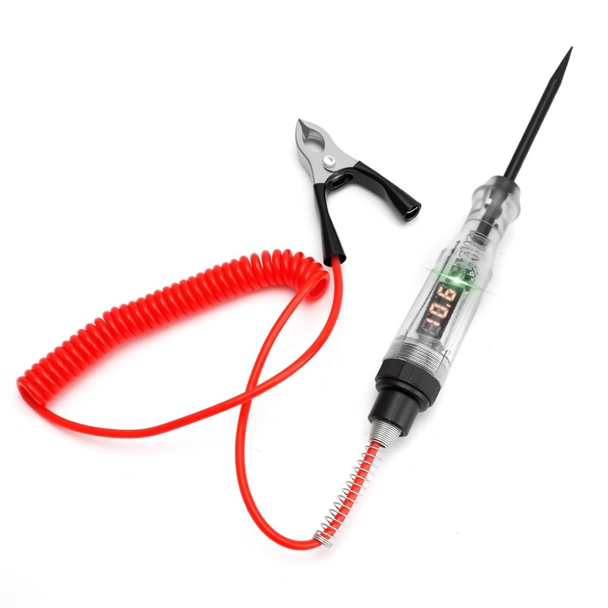 Spanningstester voor autokoppeling, testpen, 5-120 V DC voertuigconnector met krokodillenklem, veerdraad, spanningstester met digitaal LCD-indicatielampje, auto, testlamp voor auto