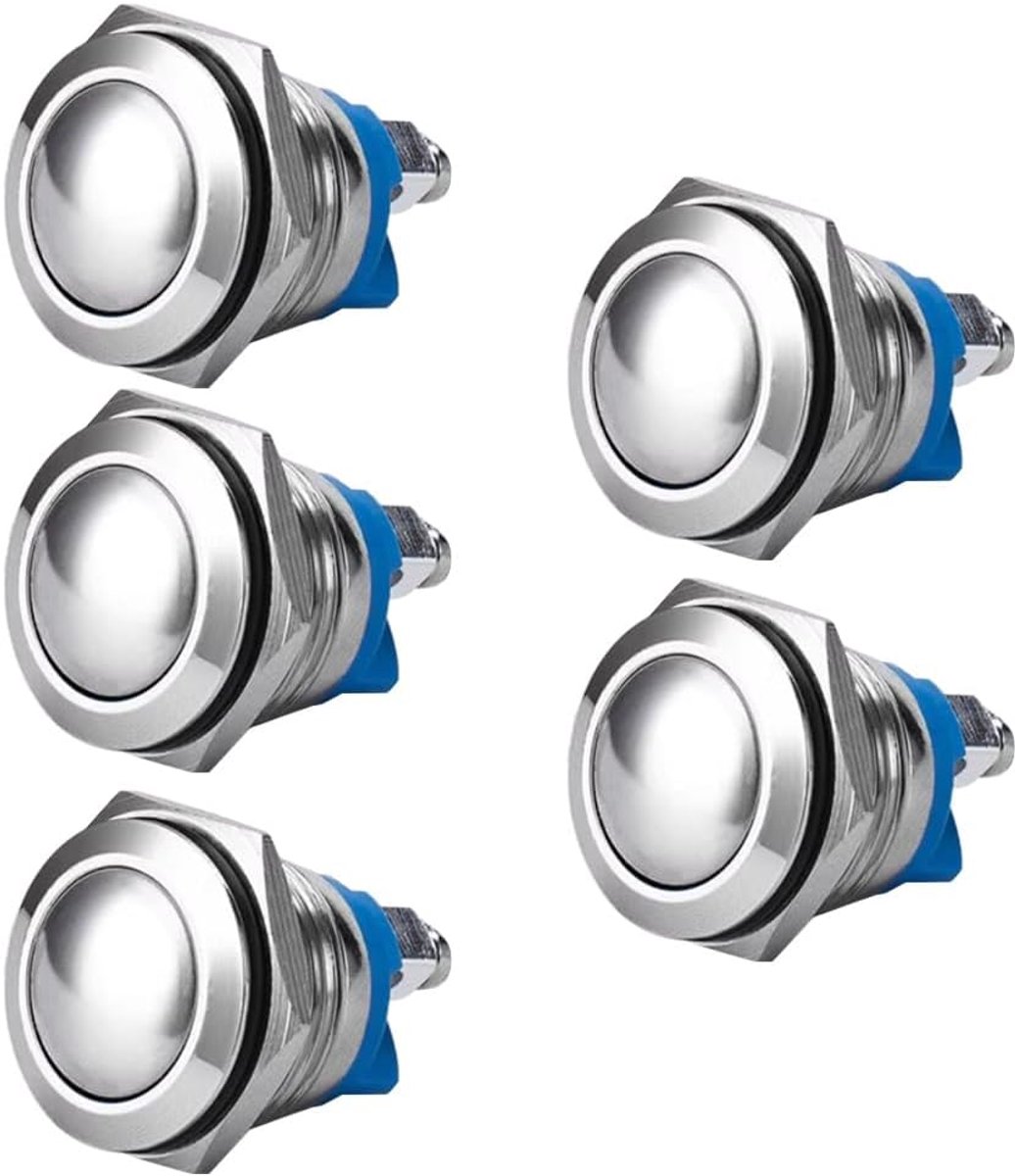 5pcs Waterdichte 16mm Metalen Omhulsel Momentary Verhoogde Top Drukknop 3A/12~250V SPST 1NO Startknop voor Modificatie Schakelaar (Sferische Kop)