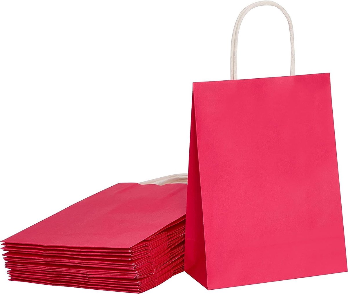 Papieren draagtas 18x8x22cm - rozenkleur - met gevlochten oren - ideaal voor cadeauverpakking - SnelShoppen