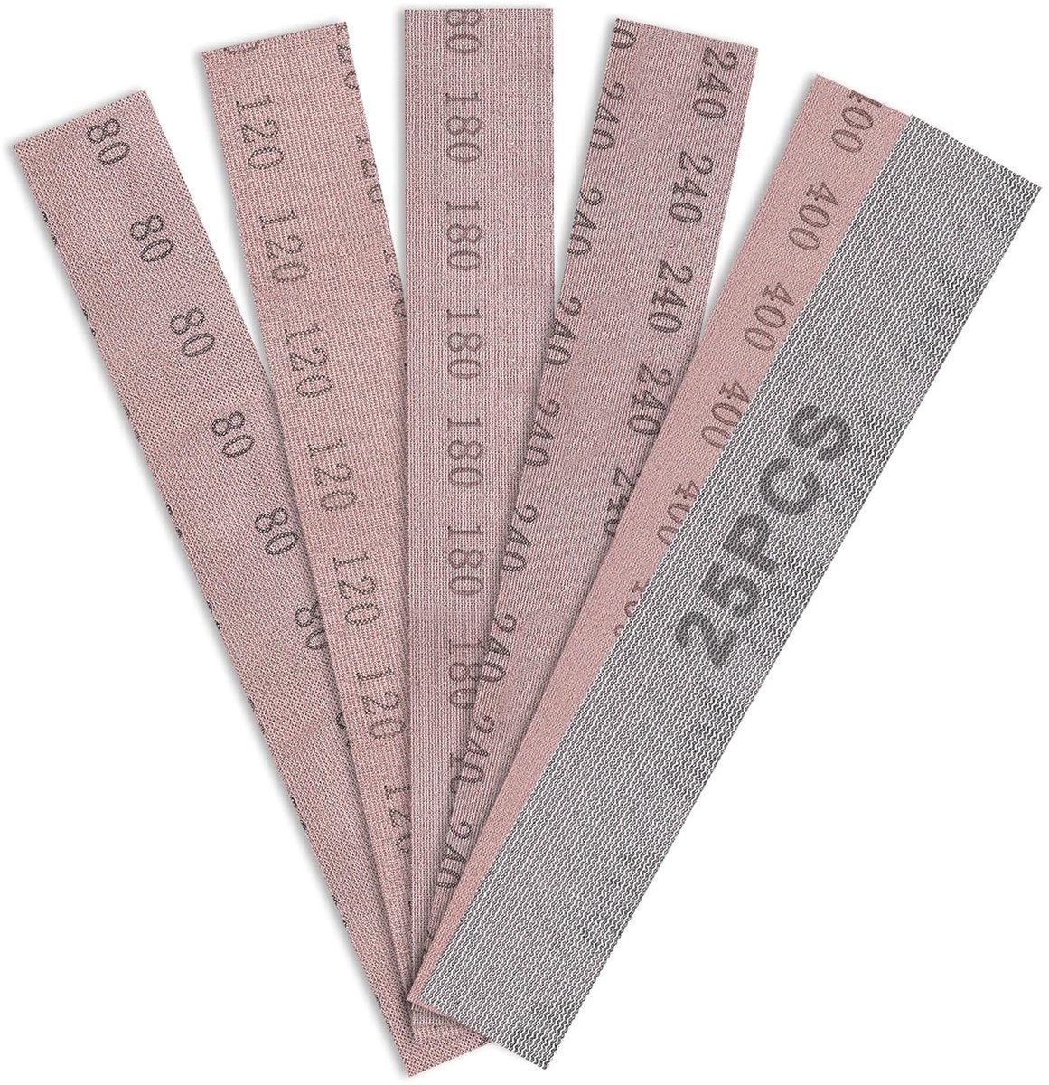 Schuurbanden, 25 stuks, 70 x 400 mm, korrel P80, P120, P180, P240, P400, anti-verstopping, stofvrij voor het schuren van hout, plamuurmassa, lak, kunststof