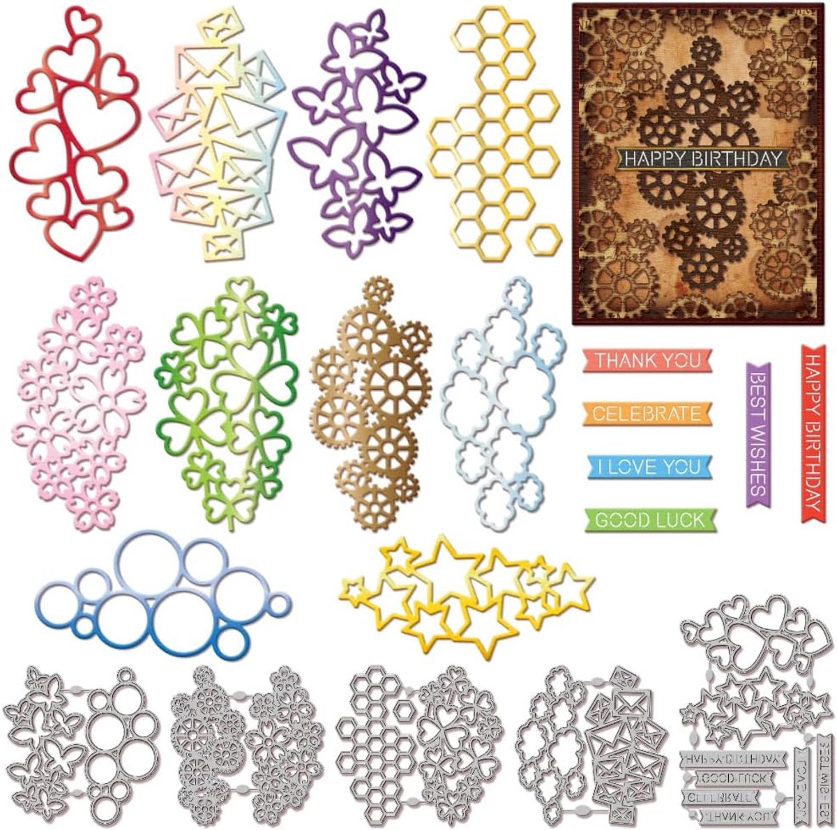 Gear Hart Envelop Frame Snijmallen voor Kaarten Maken Bubble Vlinder Ster Frame Die Cuts Zegeningen Snijden Matrijzen voor DIY Scrapbooking Journal Embossing Papier Craft Decor
