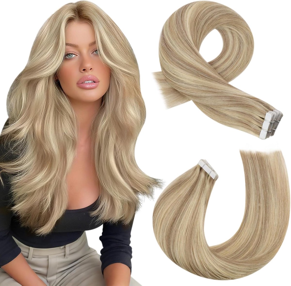 Haarextensies Echt Menselijk Haar Goudblond met Medium Blond #P16/22 35 cm 20 Stuks 50g | Remy mensenhaar, honingblond met lichtblond, highlight-effect, natuurlijk resultaat, dagelijkse stijl, voor vrouwen
