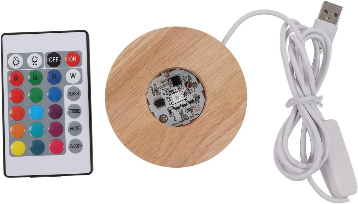Houten Lichtstandaardbasis Kleurrijke LED-verlichting met Afstandsbediening voor Laserkristalglas HarskunstApparatuur benodigheden