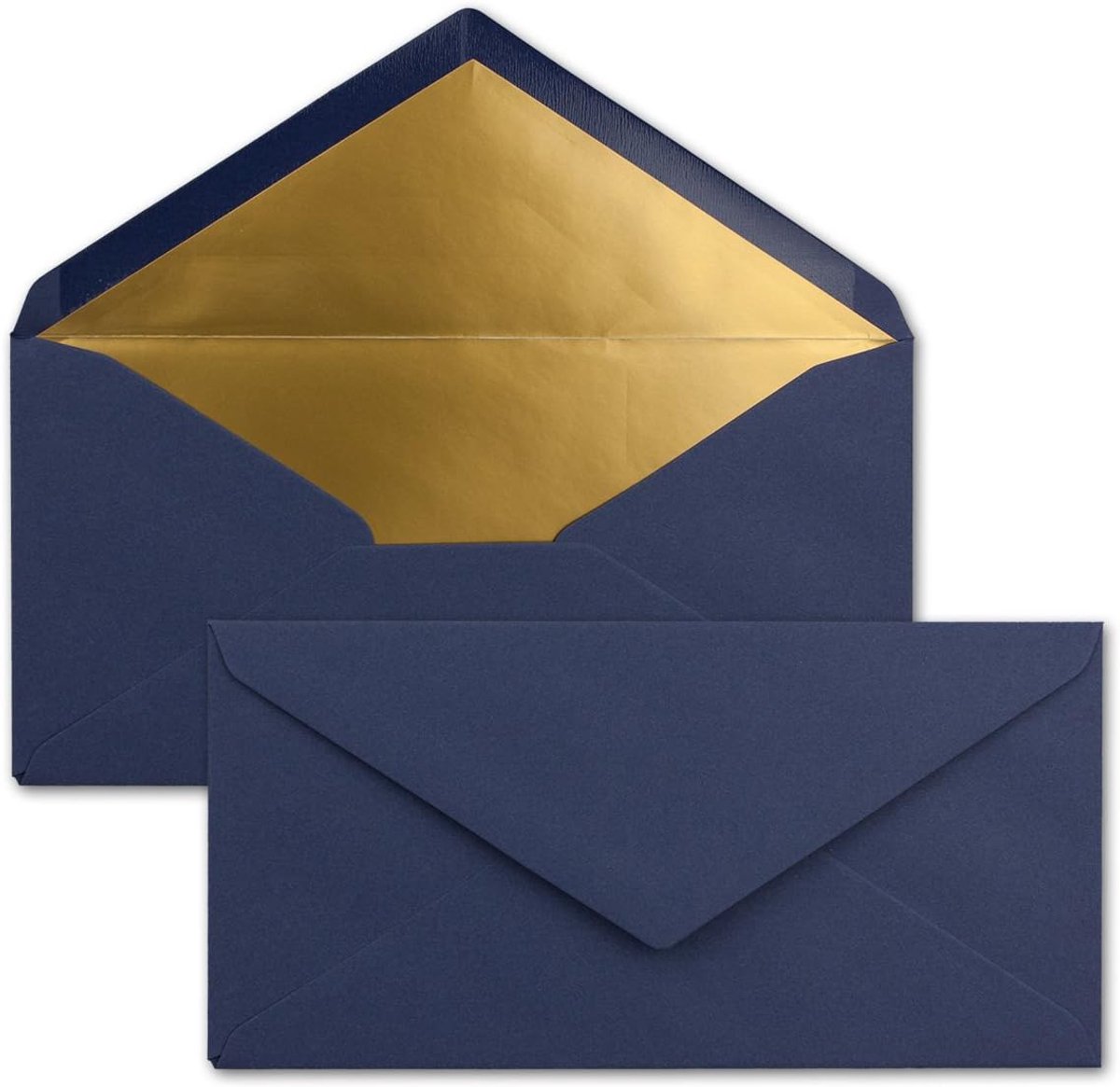 25 enveloppen DIN lang - donkerblauw / nachtblauw met goud-metallic binnenvoering - 110 x 220 mm - nat lijmen - feestelijke enveloppen voor Kerstmis