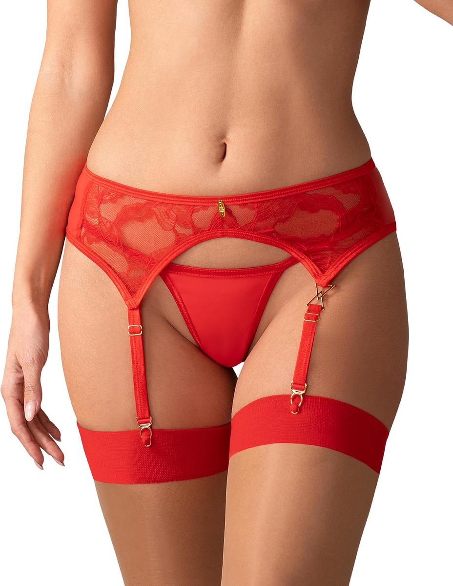 Love & Fun verleidelijke lingerieset voor dames, bestaande uit jarretelgordel en eventueel tanga/kousen, made in EU