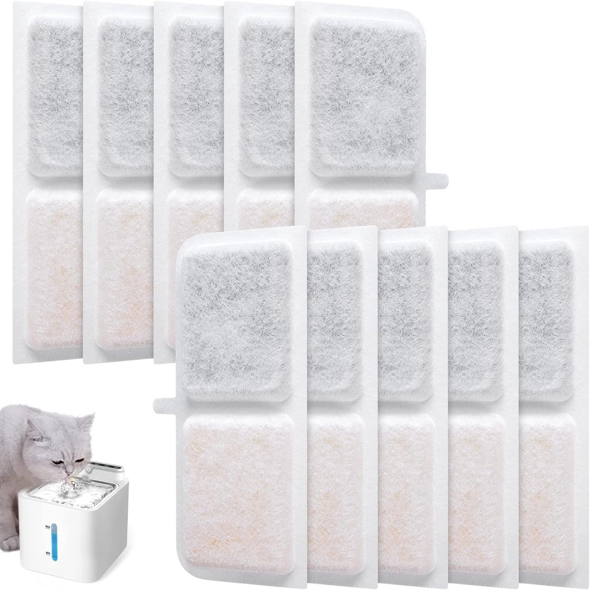 10 stuks kattenfonteinfilter, vervangingsfilter met bewegingsmelder, batterydrinkfonteinfilter met harsactieve kool