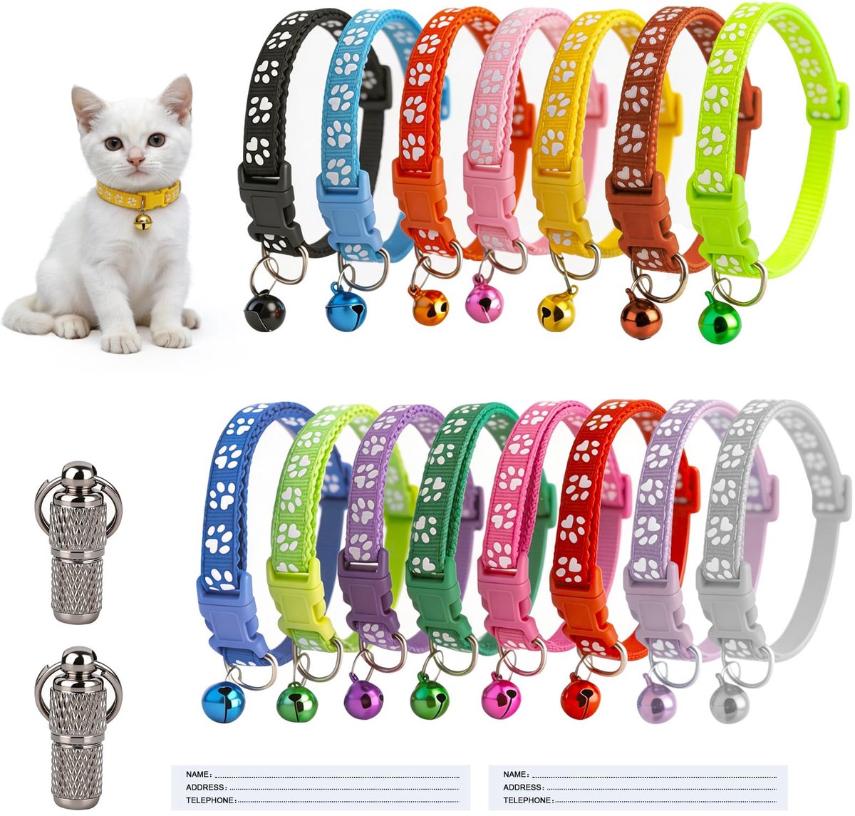 Kattenhalsband 15 stuks - verstelbaar - reflecterend - veilig met belletje - SnelShoppen