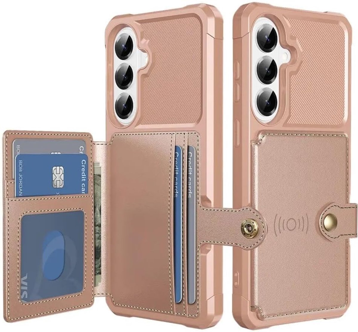 Hoesje Geschikt voor Samsung Galaxy A57 - Back Cover met Pasjeshouder - Telefoonhoesje voor Pinpas - Kaarthouder op Achterkant - Case met Magneet Roze