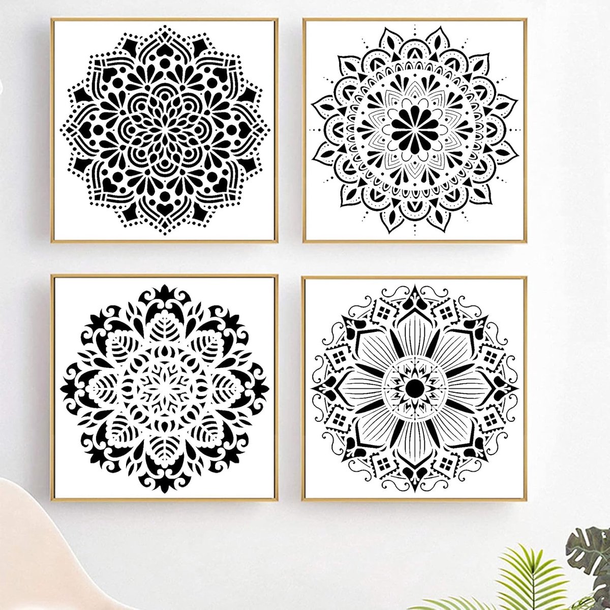 Mandala sjabloon, 4 stuks grote mandala-sjablonen, stencils kit, 30 x 30 cm, herbruikbaar schildersjabloon, accessoires, mandala-sjabloon, voor muur, tegels, zeildoek (mandalasjabloon)