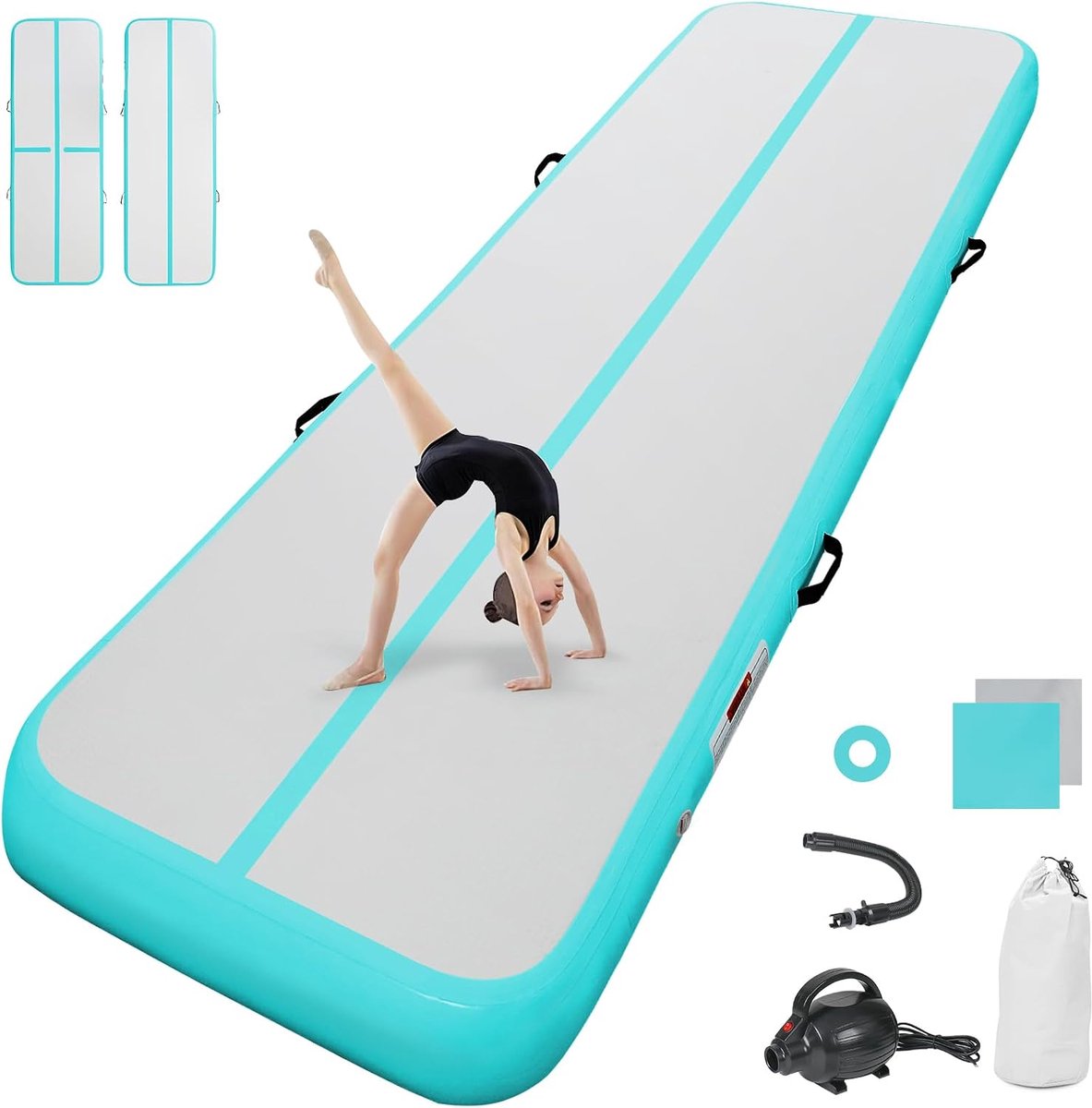 Mat met elektrische luchtpomp, 10 cm hoog, 3 m opblaasbare turnmat, gymnastiekmat, yogamat, camping, trainingsmat