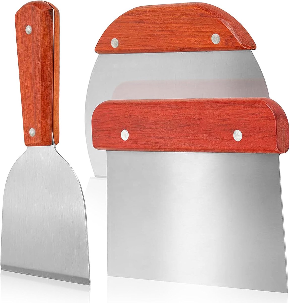 3 stuks deegschrapers van roestvrij staal, deegsnijder met houten handvat, antislip en roestbestendige deegkaart, keukenschraper voor portioneren en snijden voor cake, pizza, brood, cake