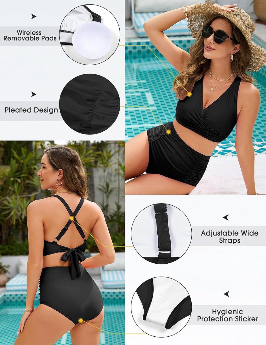 Tweedelig badpak voor dames, bikinitop, gekruiste slips met hoge taille en ruches, bikiniset push-up voor dames, badpakken S-XXL