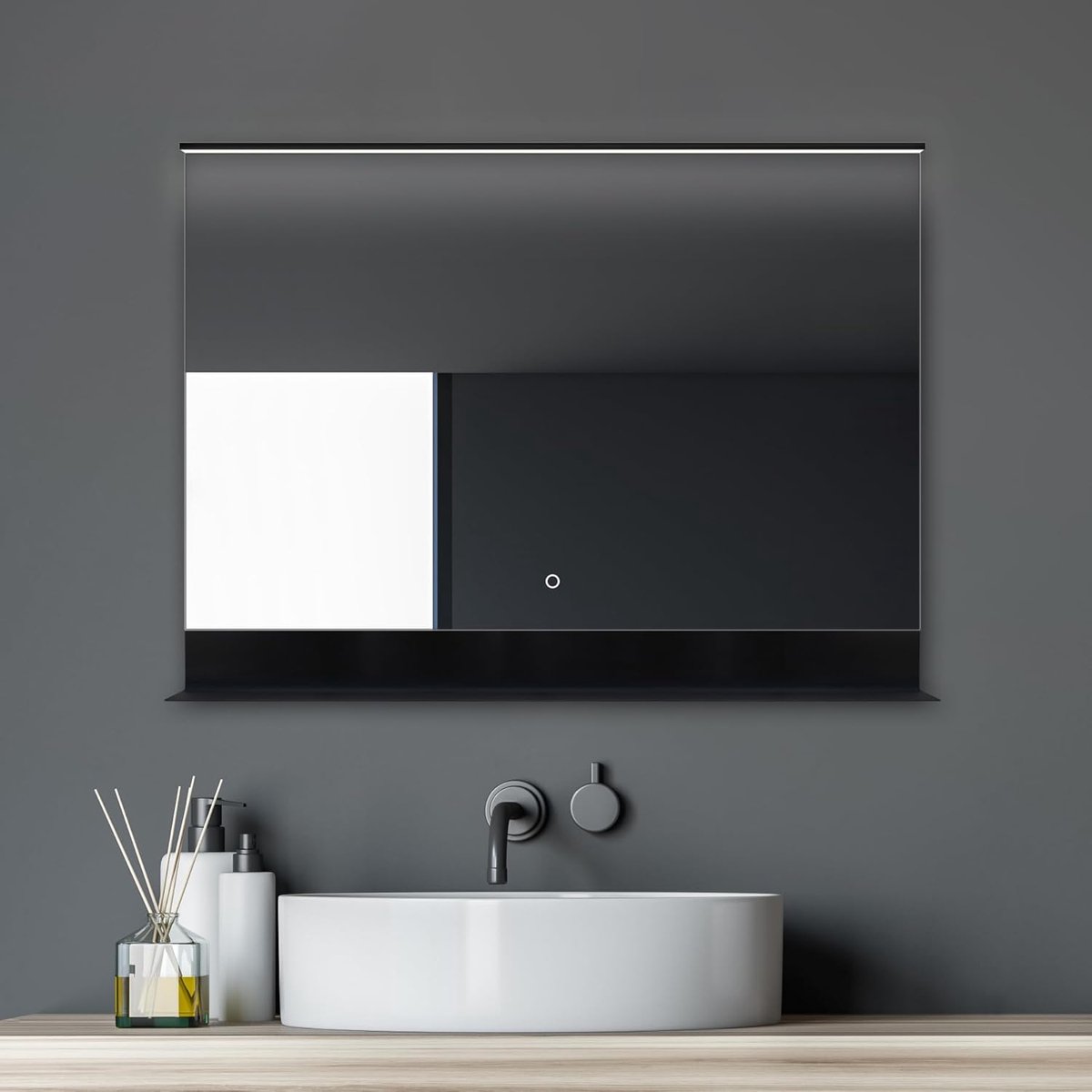 Badkamerspiegel met verlichting 80 x 60 cm - zwart - moderne uitstraling - perfect voor elke badkamer - SnelShoppen