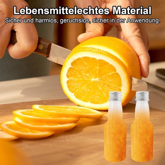 Flessen 50 ml likeurflessen om te vullen, kunststof sapflessen met zilveren deksel en trechter om op te bergen — afbeelding 2