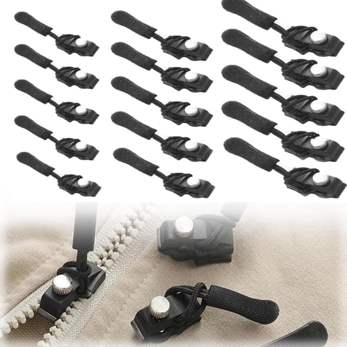 15 stuks ritssluiting, reparatieset, 3 modellen ritsen voor ritssluiting, voor jas, bagage, rugzakken, universele schuiver