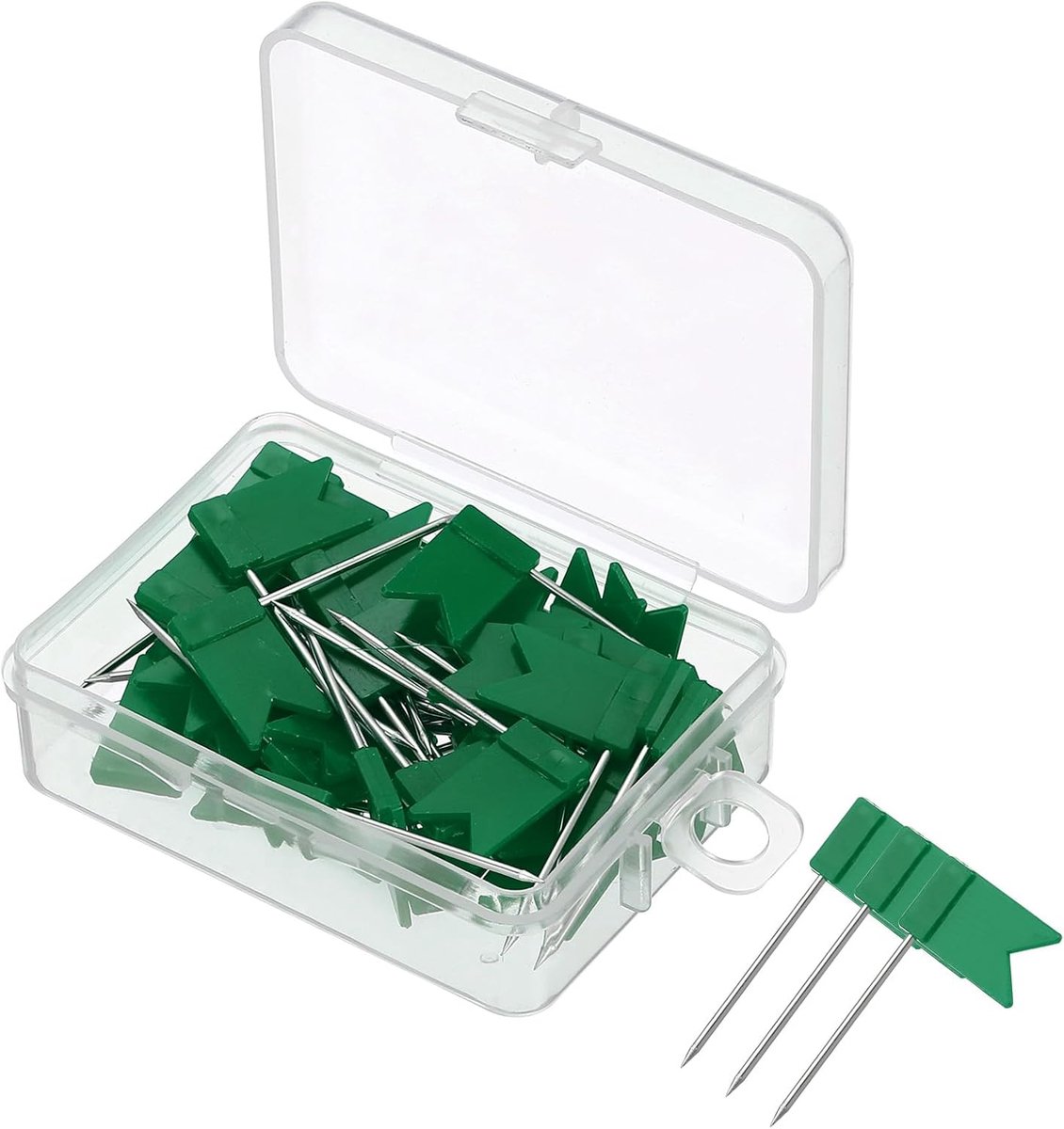 50 stuks vlagkaart drukstiften, 2,5 cm reiskaart pennen met plastic kop voor kurk, prikbord, afbeelding, kaart, hangend groen