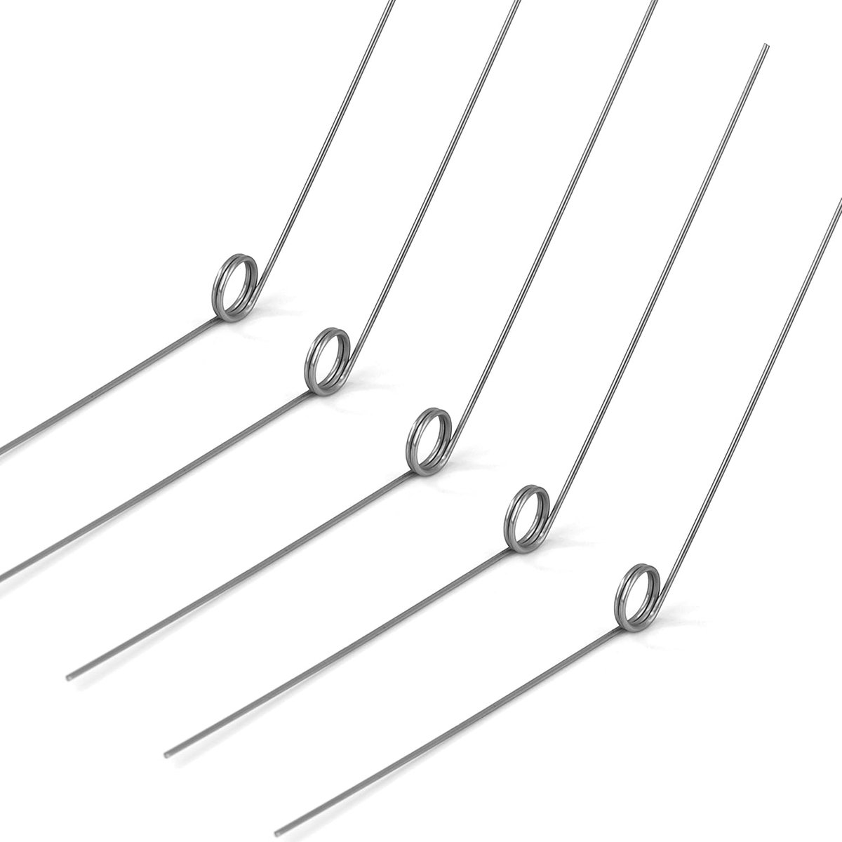 10 stuks roestvrijstalen draaiveren, draaddiameter 0,5 mm, binnendiameter 4 mm, armlengte 40 mm, hoek 135 graden, 2 omwentelingen, recht 0,5 x 4 x 40 mm