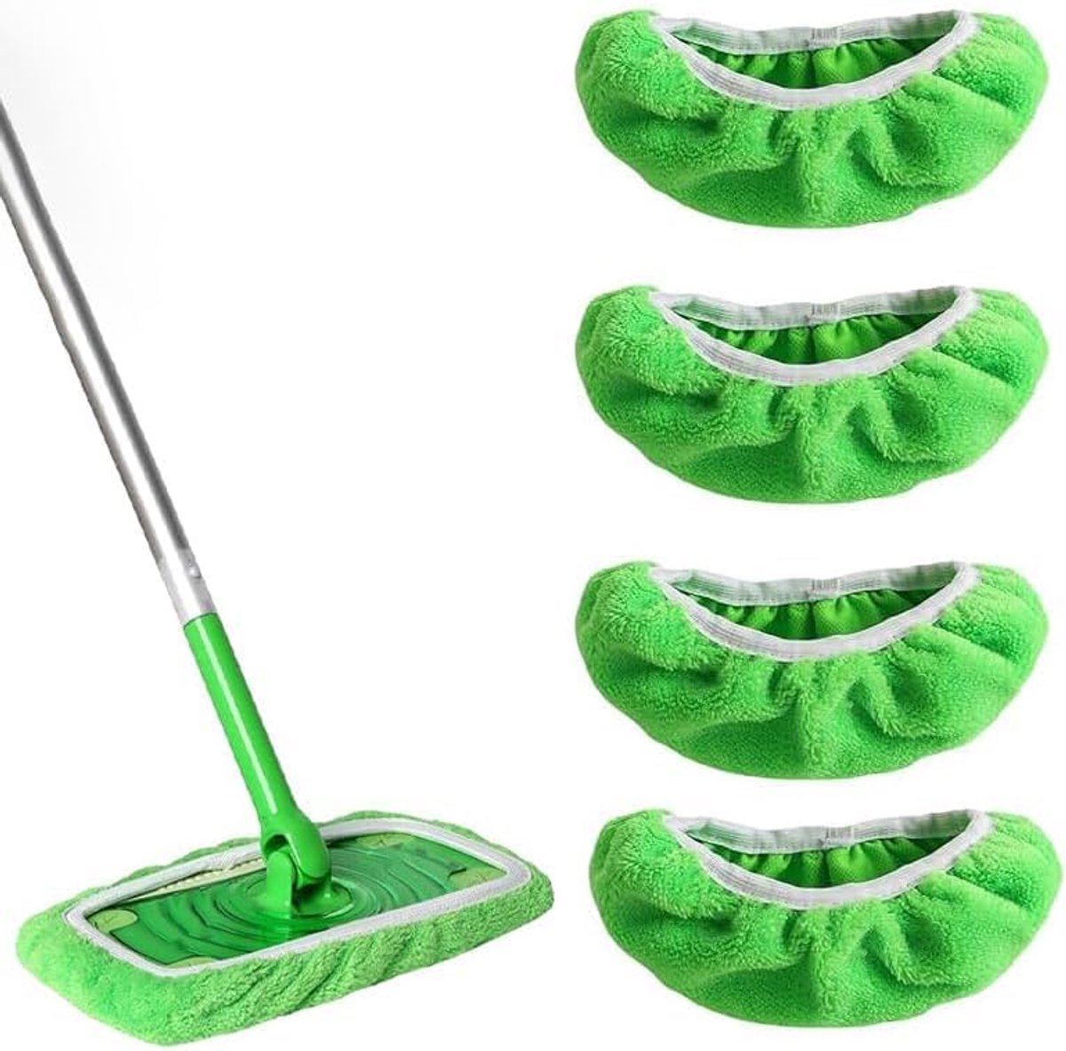 Herbruikbaar, 4 stuks vloerdoeken voor Swiffer Sweeper mop, 25,5 x 11,5 cm, wasbare dweilen voor nat en droog gebruik, voor harde vloeren en tegels