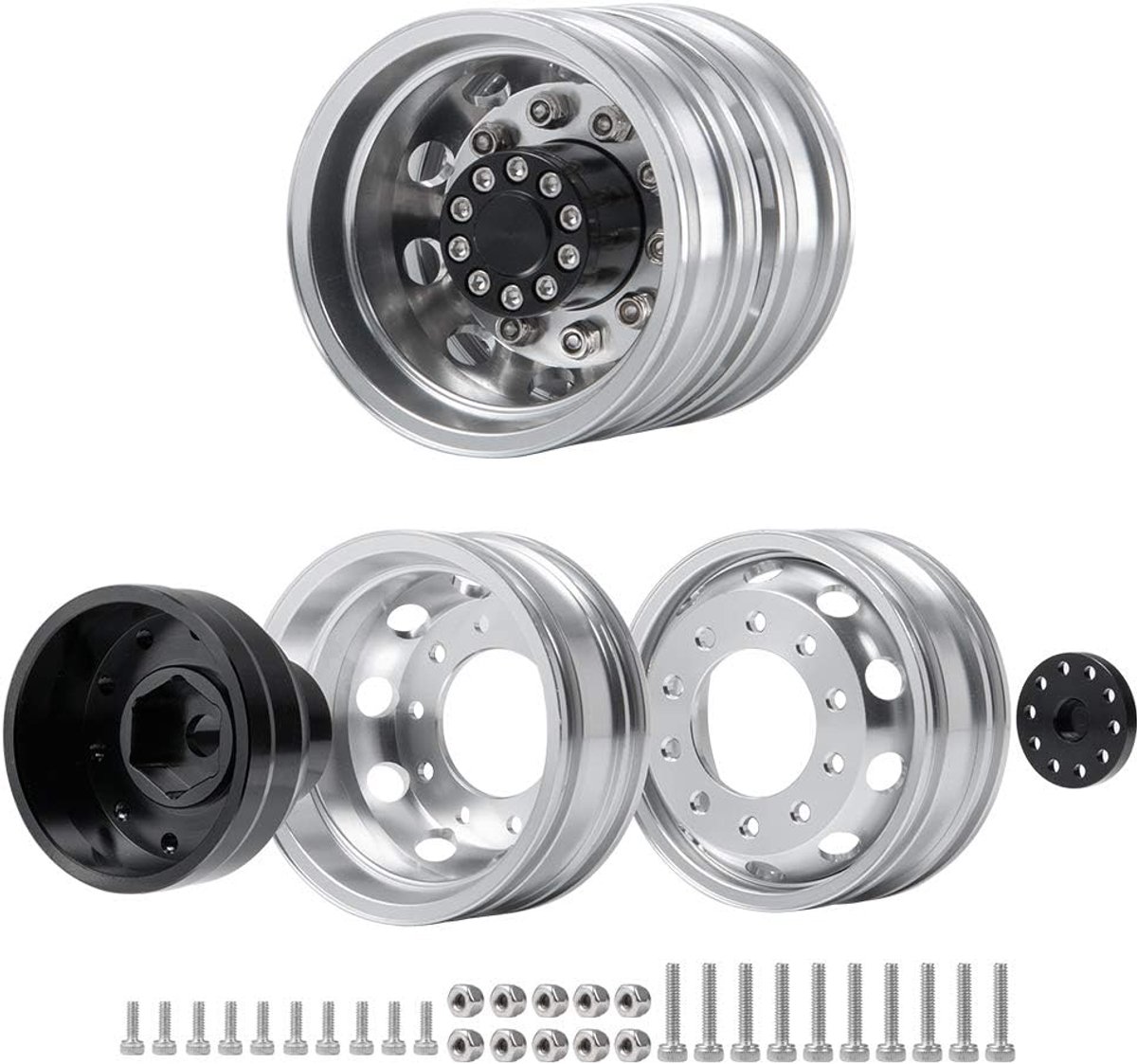 2 stuks metalen achterwielnaafvelgen voor 1/14 RC Tamiya Tractor Climbing Trailer