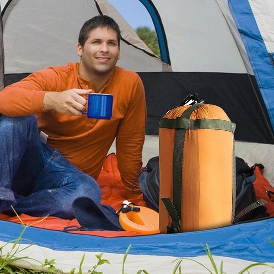 Slaapzak Opbergzak - Compressiehoes Backpackzak - Kamperen en Reizen - Scheurbestendig Waterdicht - 18 x 38 cm - Oranje — afbeelding 2
