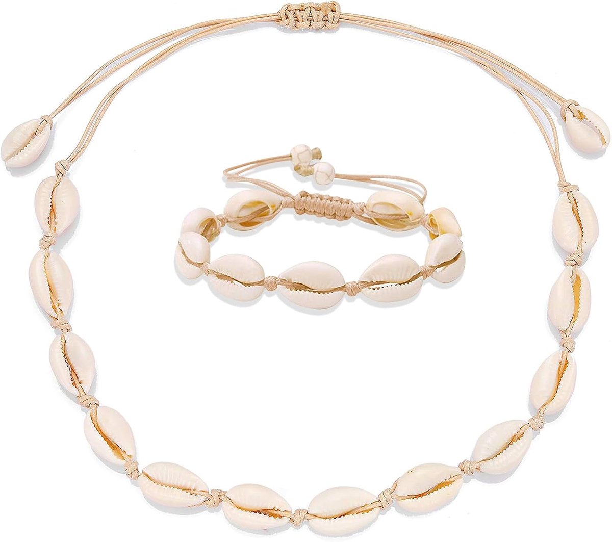 Schelparmbanden Set van 2 - Verstelbare Schelpenketting - Bohemian Stijl - Perfect voor op het Strand - SnelShoppen